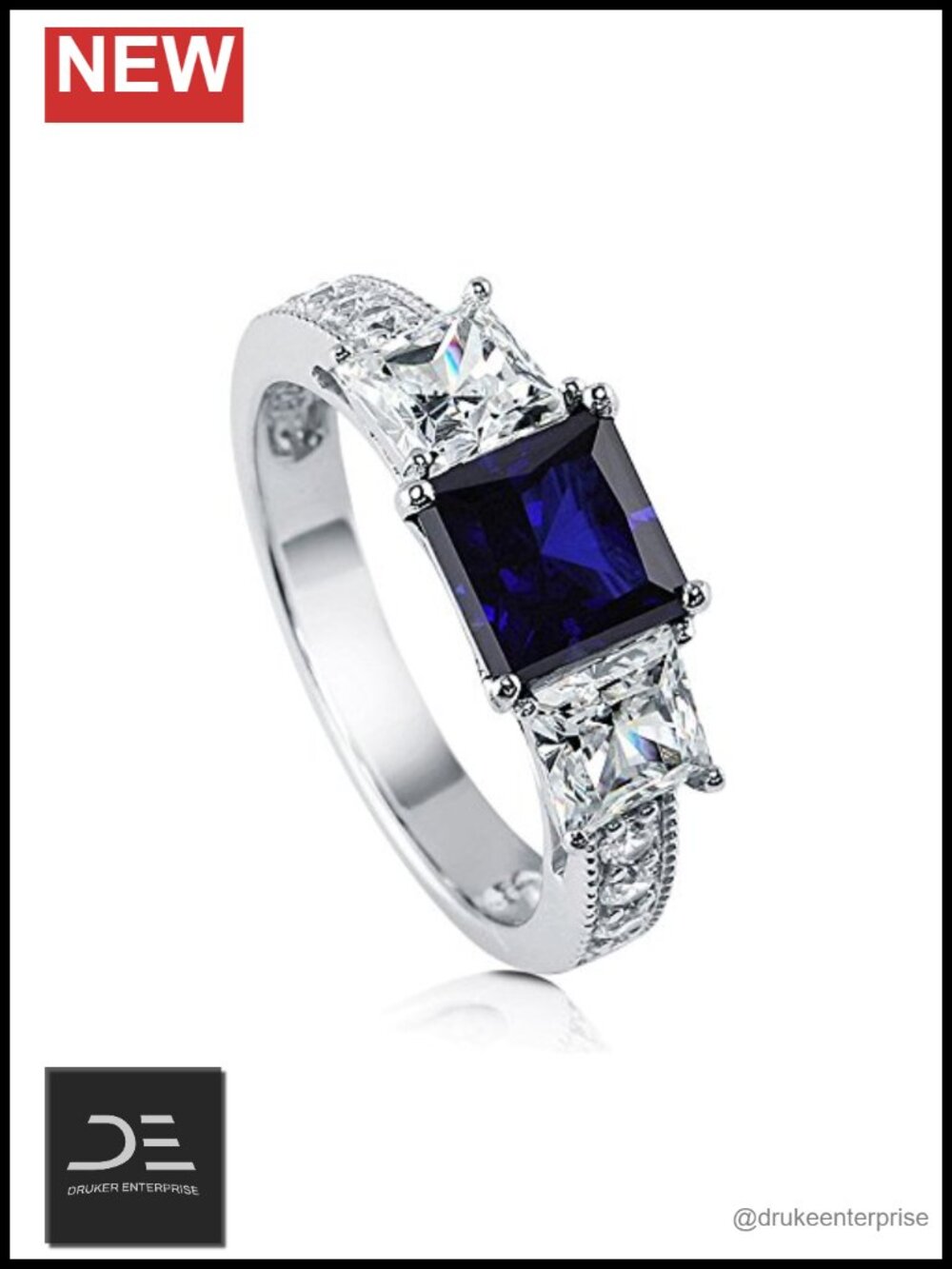 Sterling Silver Cubic Zirconia 3-Stone Wedding Engagement Promise Ring Set